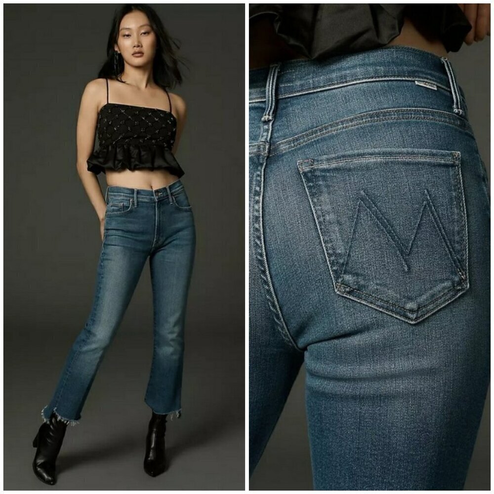 MOTHER Mid-Blue Ankle Crop Jeans